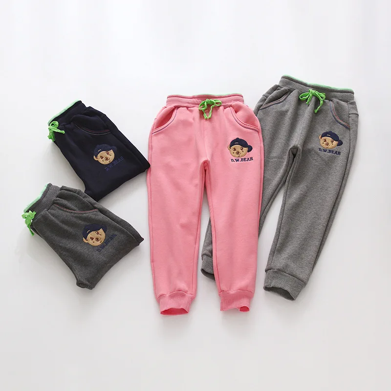 2017 Fashion Warm Fleece Lined Thick Casual Girl Pants Loose Sports Cute Cartoon Bear Trousers 6-13T | Детская одежда и обувь