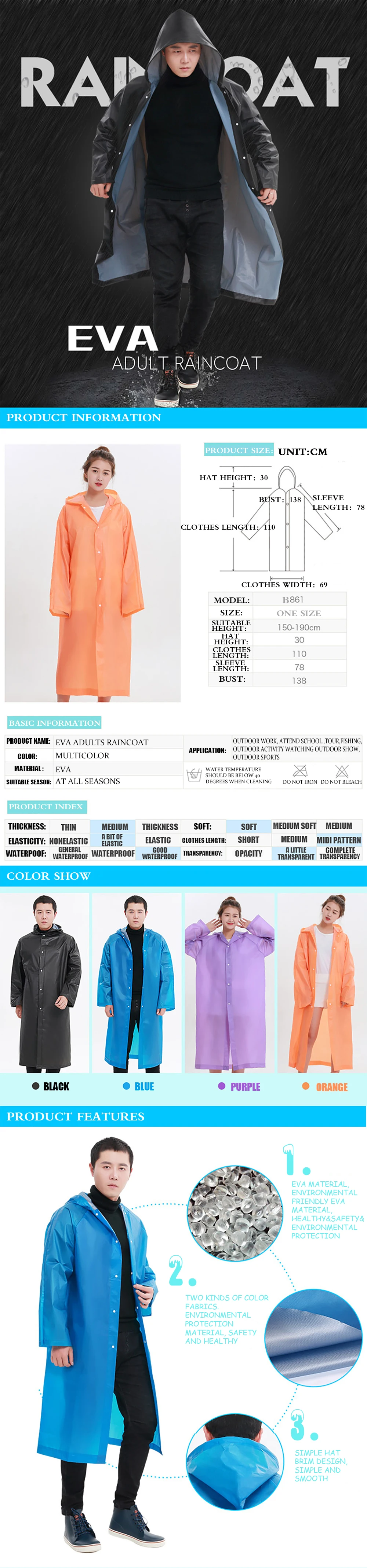 1.Raincoat Women Rainwear Men Rain Coat Impermeable Poncho Japan Waterproof Rain cape cover Hooded Long jacket Hot sale