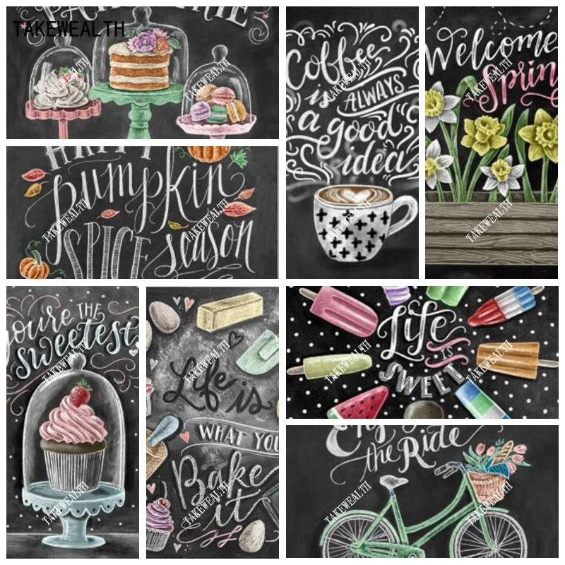 

new Full Square/Round Drill 3D DIY Mosaic Diamond Embroidery Blackboard text Diamond Painting Cartoon Cross Stitch Decoration