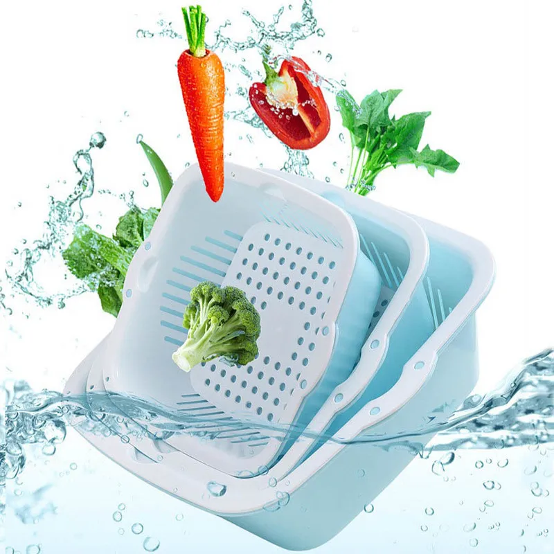 

Kitchen Double Multifunction Storage Basket Kitchen Drain Basket Rice Washing Vegetables Fruit Baskets Drain Basket lw03131134
