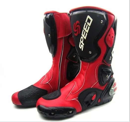 

Motorcycle Boots Pro biker SPEED Bikers Moto Racing Boots Protective Gear Motocross Leather Long Shoes B1001 Black/White/Red