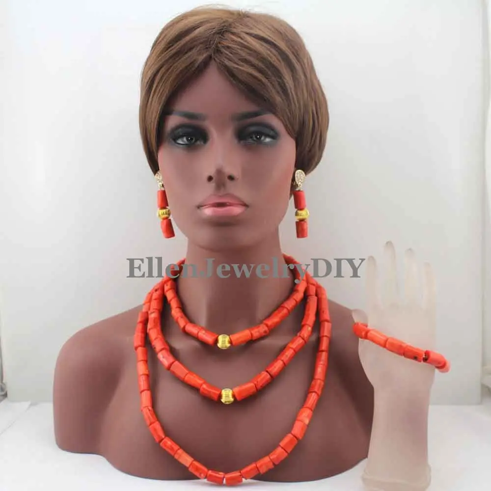 

Orange Coral Beads Jewelry Set Nigerian Wedding beads dubai Women Costumejewelry Bridal african beads Jewelry Sets W13401
