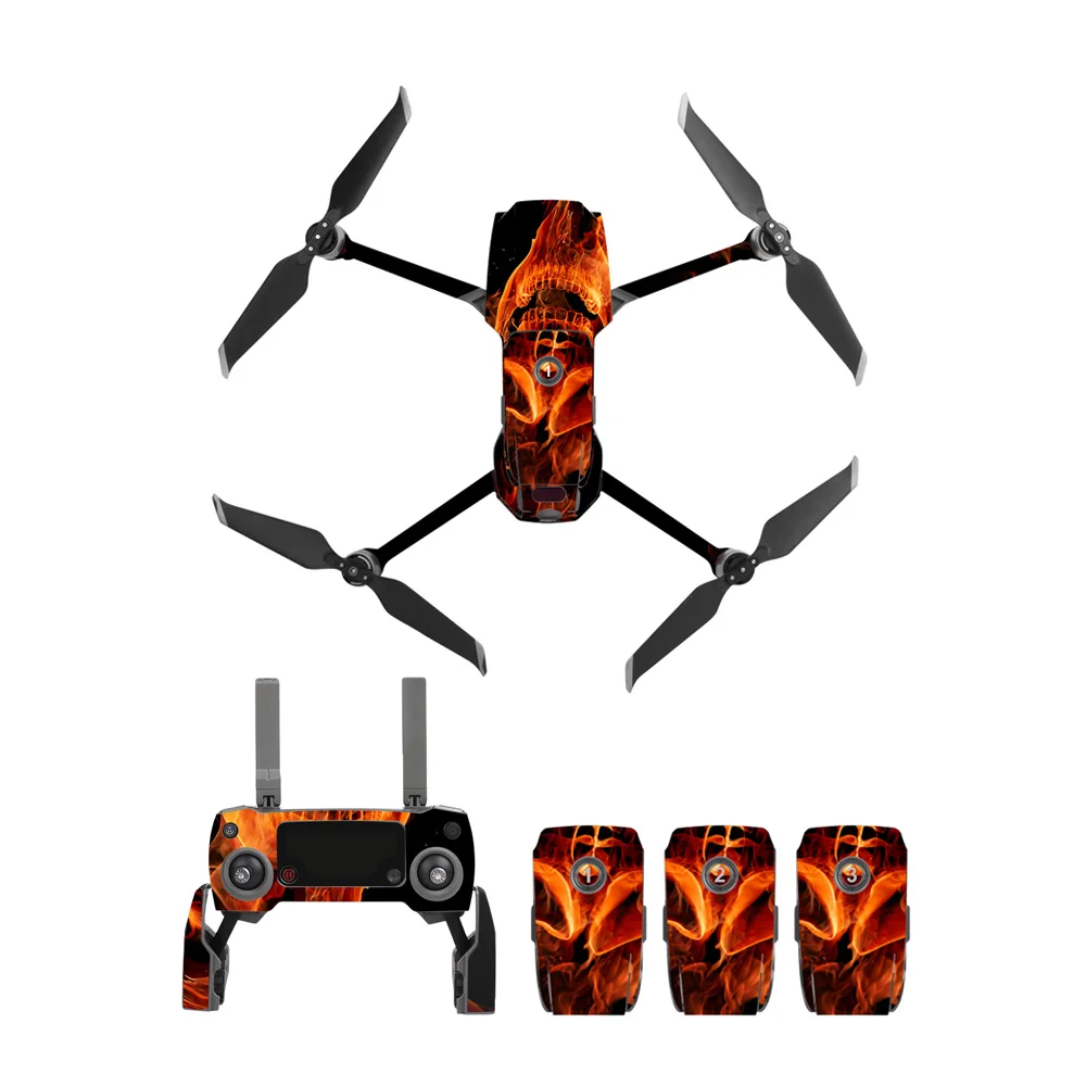 

Flame Skull Decal Skins Kit for DJI Mavic 2 Pro/ Mavic 2 Zoom Remote Control Body Arm and 3 Batteries Full Set Stickers