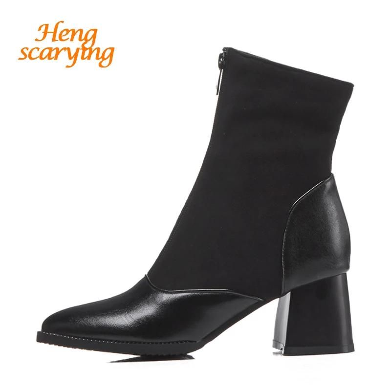 

2018 Plus Size 48 Women 6cm High Heels Martins Duty Retro Ankle Boots Thick Block Heels Winter Short Plush Fetish Dress Shoes
