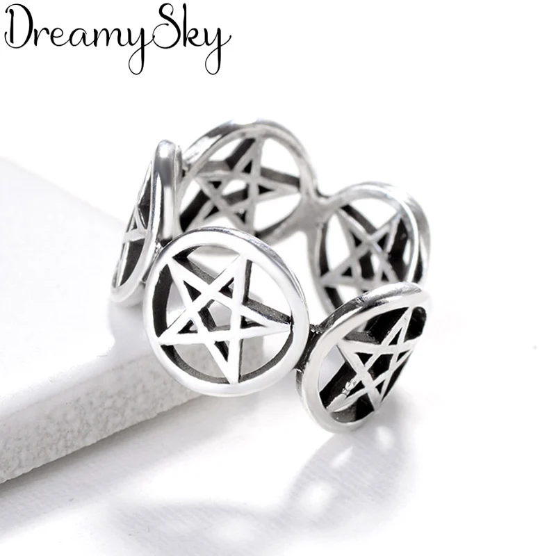 

New Trendy Bohemian 925 Sterling Silver Star Rings For Women Girls Gift Vintage Large Engagement Ring Anillos Anelli