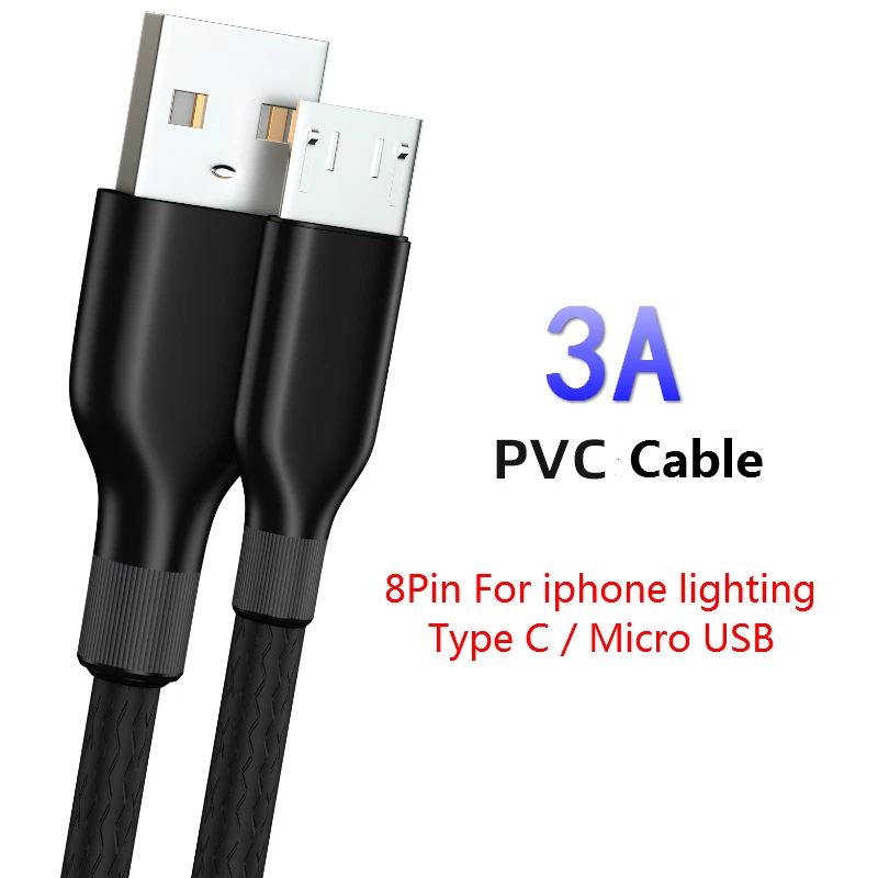 

3A Micro USB Type C Cable for Xiaomi Redmi Huawei Samsung Phone Charging Cord USB QC3.0 Charging 8pin for IPhone 6 7 8 XS Max Xr