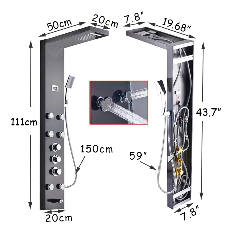 Золотая пластина термостатический водопад душевая Колонка никель ванная душ кран черная душевая панель с массажными струями Ванна Носик