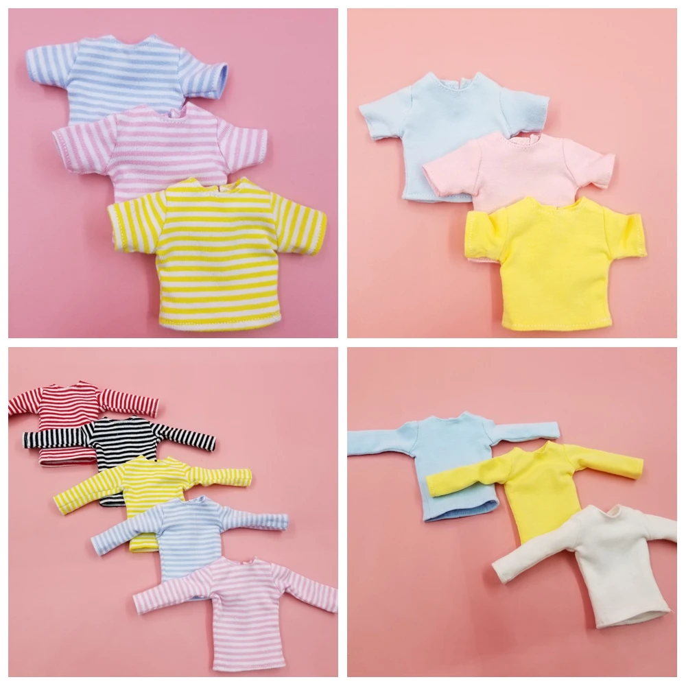 

1PCS Stripe T-shirt Assorted Color Pure T-shirt Long Short Sleeve Shirt for Blyth Licca 1/6 dolls accessories clothes for dolls