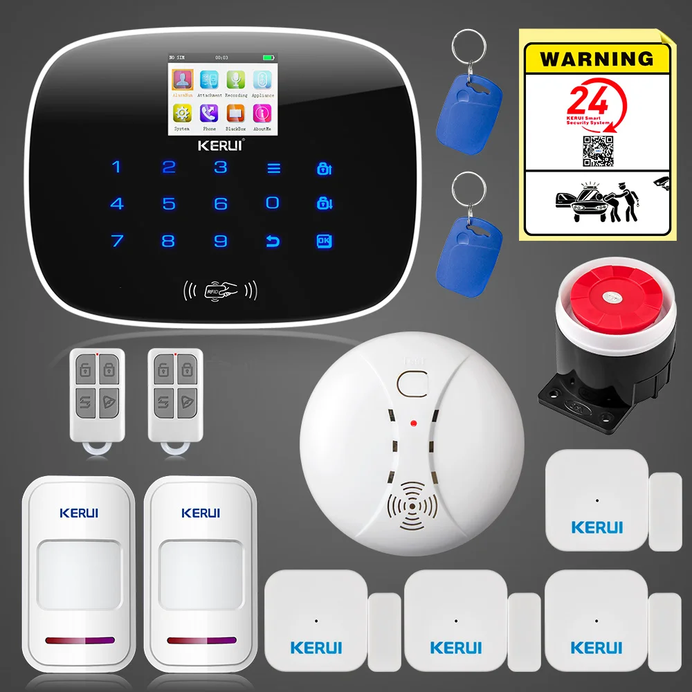 

KERUI G19 GSM Home Security Alarm Systems with Tamper Door Sensor Alarme Fire Smoke Detectors Wireless App Control House Alarma