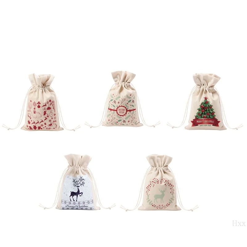 

Canvas Drawstring Bag Christmas Small Candy Storage Reusable