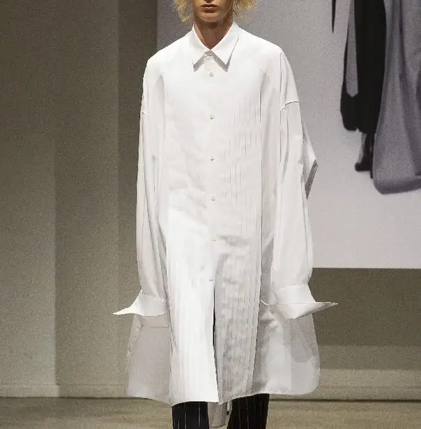 Белый S-5XL! новая мужская одежда модный подиумный показ средней длины рубашка стилист волос плюс размер певица костюмы - Цвет: Белый