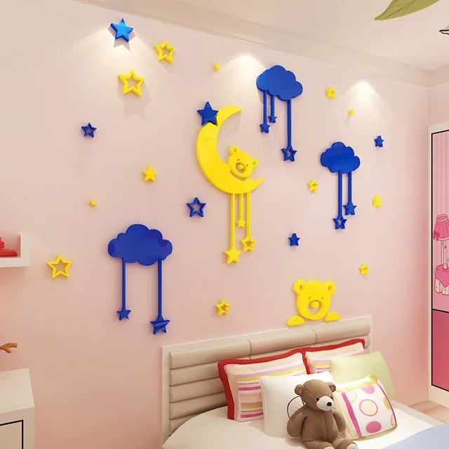 good night bear and moon design 3d acrylic wall stickers baby room