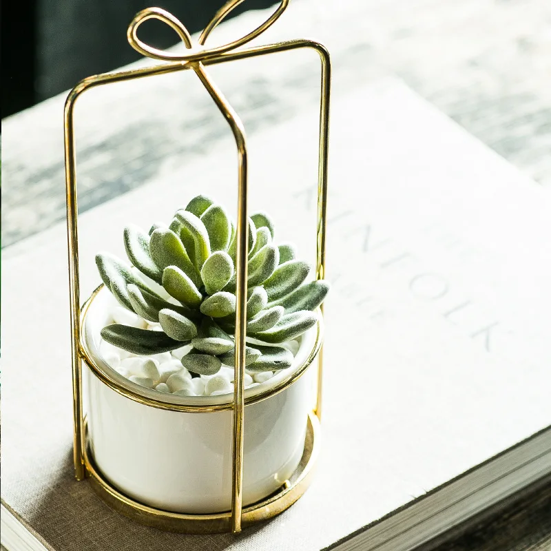 

Nordic style Sliver Gold Bowknot Shape Ceramics Iron Art Tabletop Vase Flowerpot Home Weeding Decoration For Dry Flower Plant