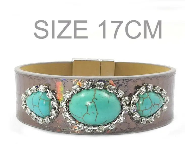 Кожаные браслеты wellmore с камнями в форме капли воды, магнитные браслеты, Есть 3 размера, богемные браслеты для женщин - Окраска металла: GRAY 17CM
