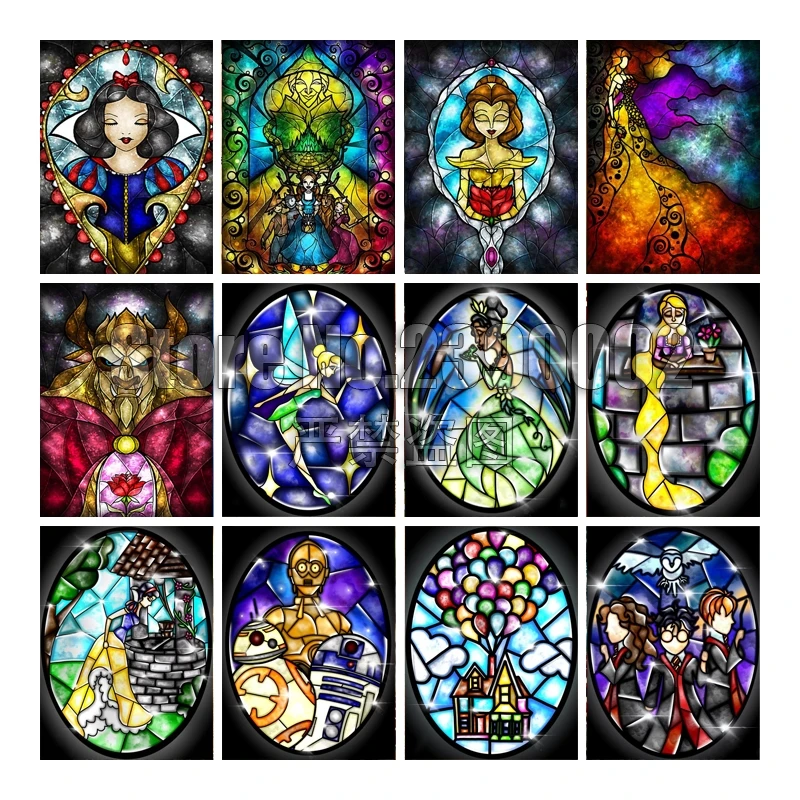 Needlework Diy Diamond Painting Cartoon Stained Glass Princess Horse