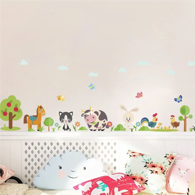 

Forest Animals Tree Wall Sticker Horse Pig Rabbit Tree Cow Butterfly Wall Decal Art Home Decor Children Bedroom Mural Poster