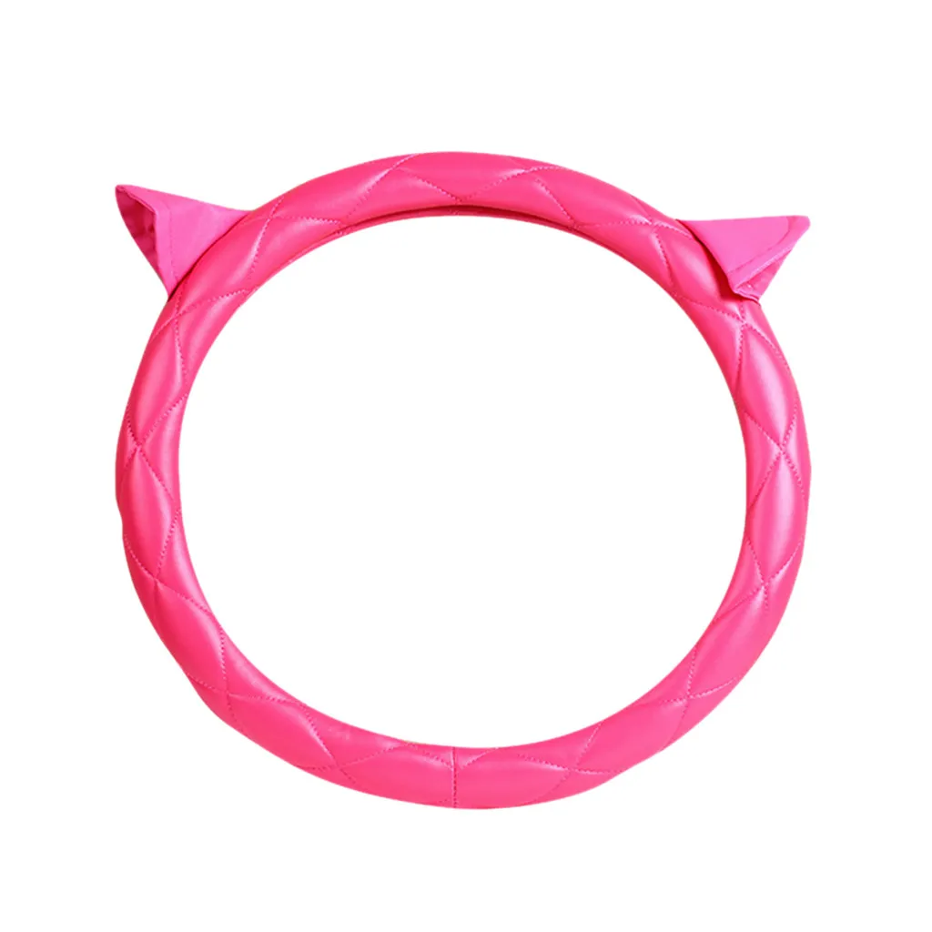

Women Cute Auto Car Steering Wheel Cover Pink Cat ears Winter Car Women Anti-Slip Accessorie 38cm 15inch