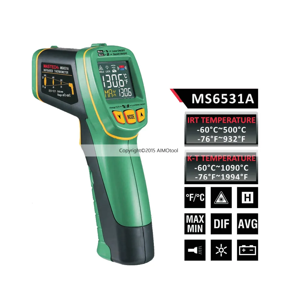 

Mastech MS6531A color display infrared Thermometer -60~500 degree with K type thermometer