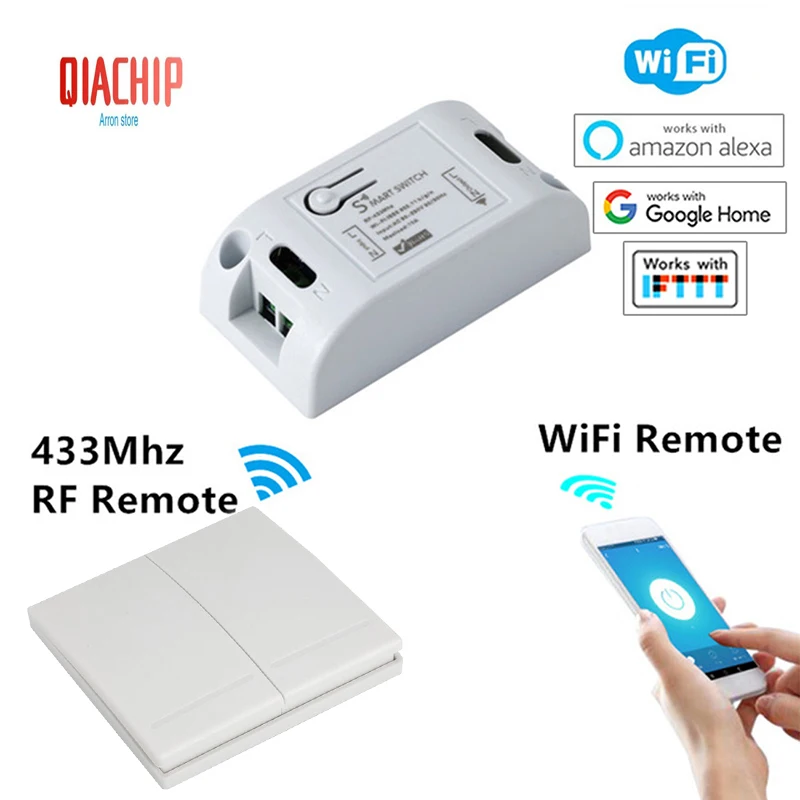

Wireless WiFi Smart Switch 433MHz RF 2 button Wall panel switch Batteries not included Work With Google home