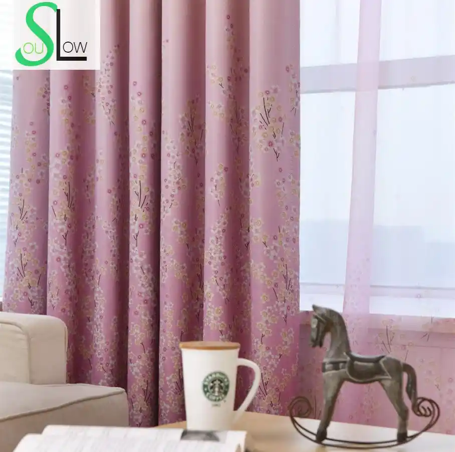 Slow Soul Pink Blue Pastoral Bedroom Living Room Curtain Lavender