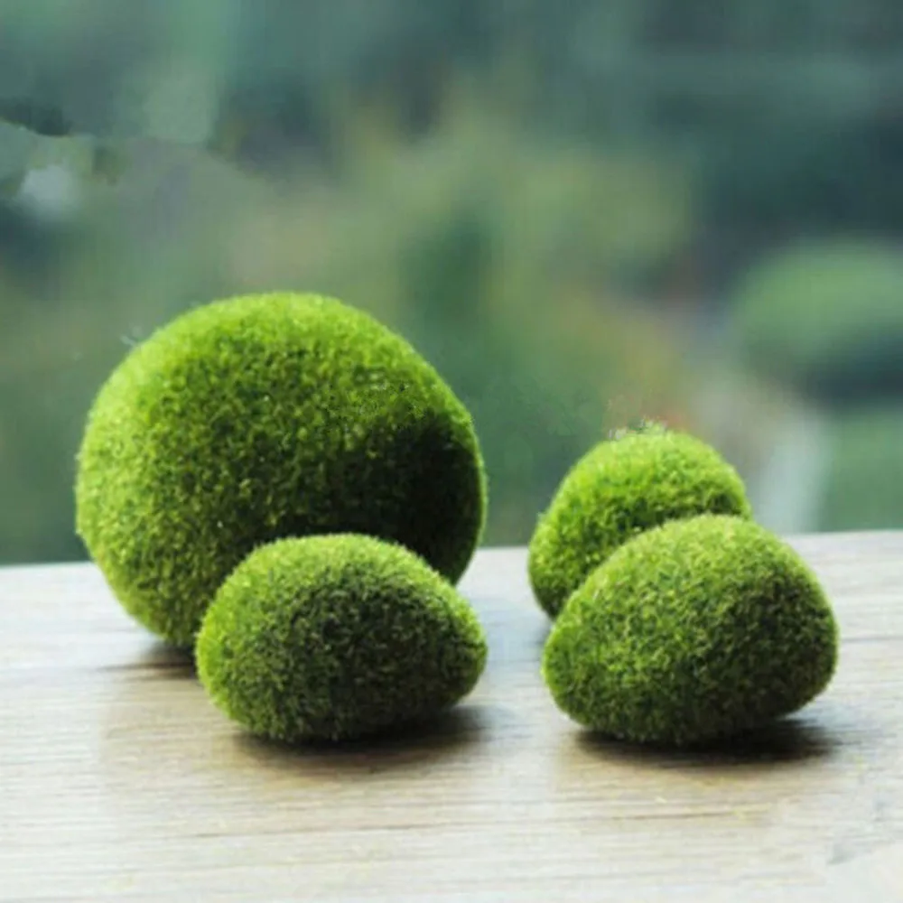 1pc artificial green moss ball fake stone simulation plant DIY decoration for shop window hotel home office plant wall decor 29 - Цвет: 5x4cm