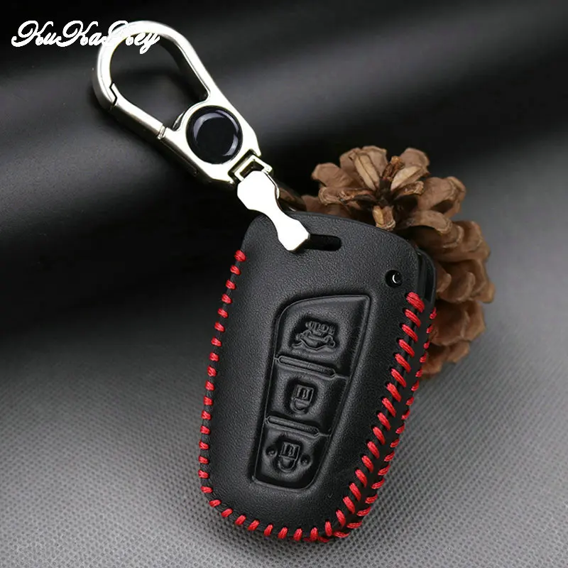Kukakey для Hyundai бытие Santa Fe Equus Azera Solaris IX35 IX45 3 кнопки кожа Ключи Чехол держать брелок