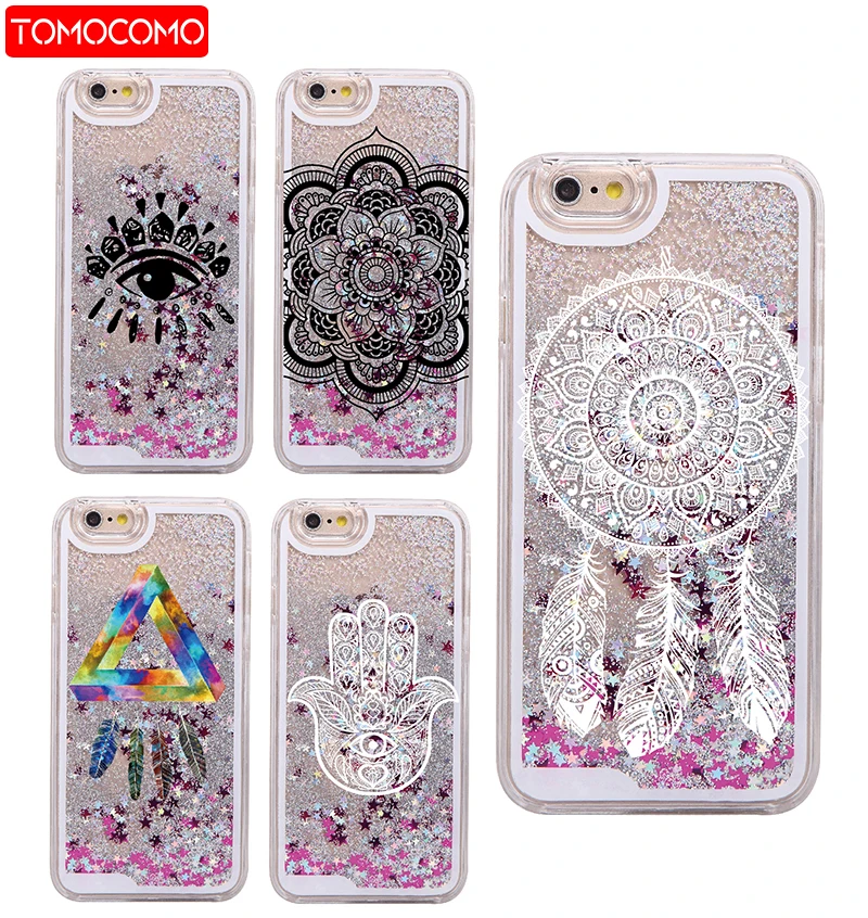 

Glitter Liquid Mandala Dream Catcher Bohemia Boho Feathers Hard Case Fundas For iPhone 7 7Plus 6 6Plus 5 8 8Plus X XS Max