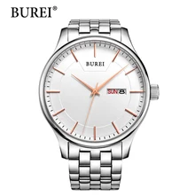BUREI Hombre Reloj de Cuarzo Rosa de Oro Relojes de pulsera de Acero Inoxidable Superior relojes Hombres de Lujo Negro Dial Día Y Fecha Relojes Para hombres
