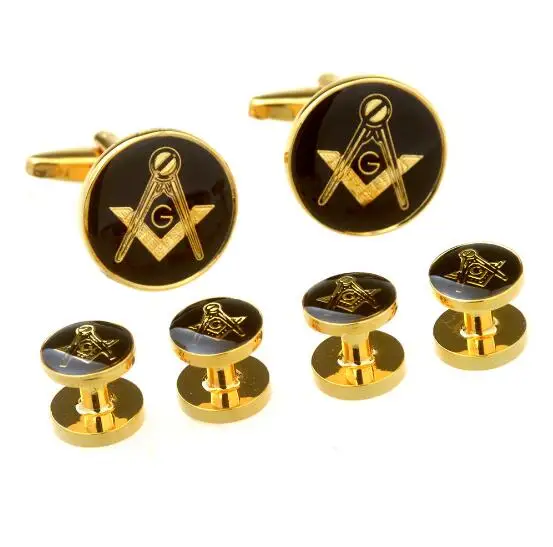 

5sets/lot Classic Gold Freemason Tuxedo Cufflinks Collar Studs Set 6pcs Set Masonic Free Mason Cuff Links Stud Set Men Jewelry