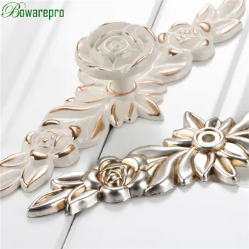 bowarepro Antique Rose Cabinet Handle Door Drawer Dresser Cupboard Pull Handle and Knob Kitchen Ceramic Cabinet Knob Rose Flower