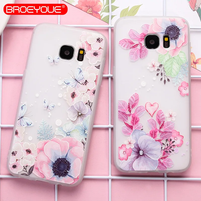 

BROEYOUE Case For Samsung Galaxy S8 S7 Edge Plus Note 8 4 3 Relief Silicone Flower Ultra Thin Matte Cases For Samsung S8 Coque