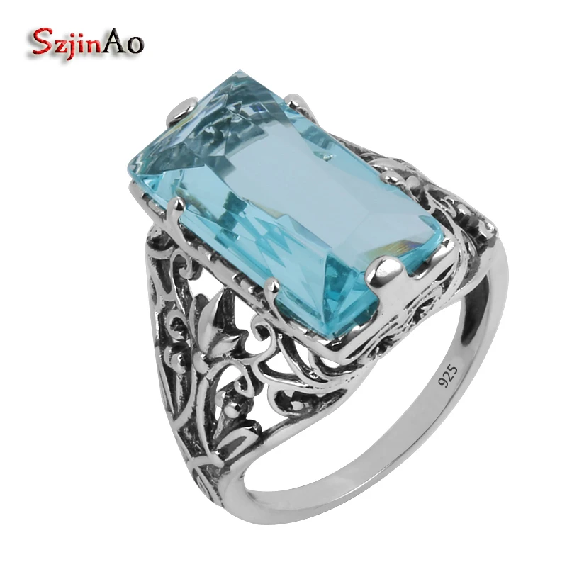 

Szjinao top sales wedding attractive design classic sparkling aquamarine mysterious female 925 silver rings wholesale