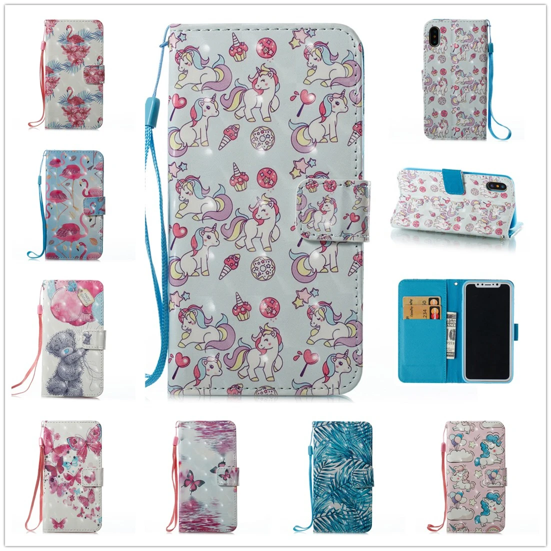 

Lucky Leather for Iphone X Flip Card Suit Wallet for Fundas Iphone Xr Luxury Flamingo Leather Iphone Xs XsMax Bracket Phone Case