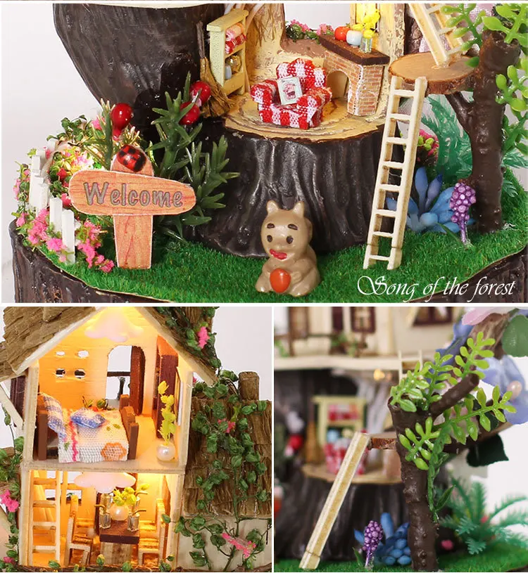 DIY песнь леса стеклянный шар деревянная ручная работа ремесло лесное здание кукольный домик миниатюрная мебель микро пейзажные игрушки GN03