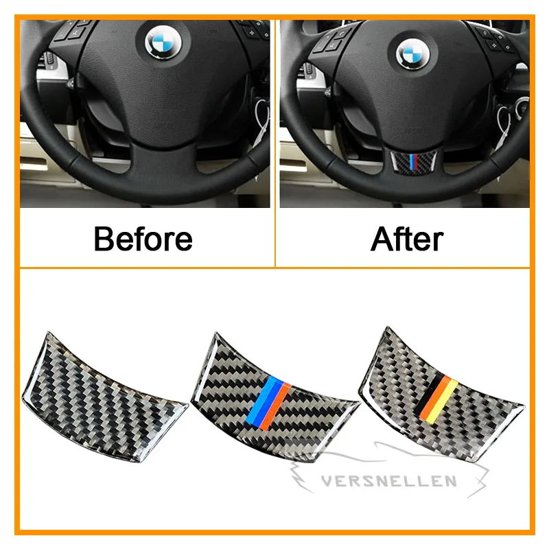 

Carbon Fiber Steering Wheel 3D Sticker M stripe Emblem Car Sticker For BMW E60 E61 5 series 2004-2010 Car Styling Accessories