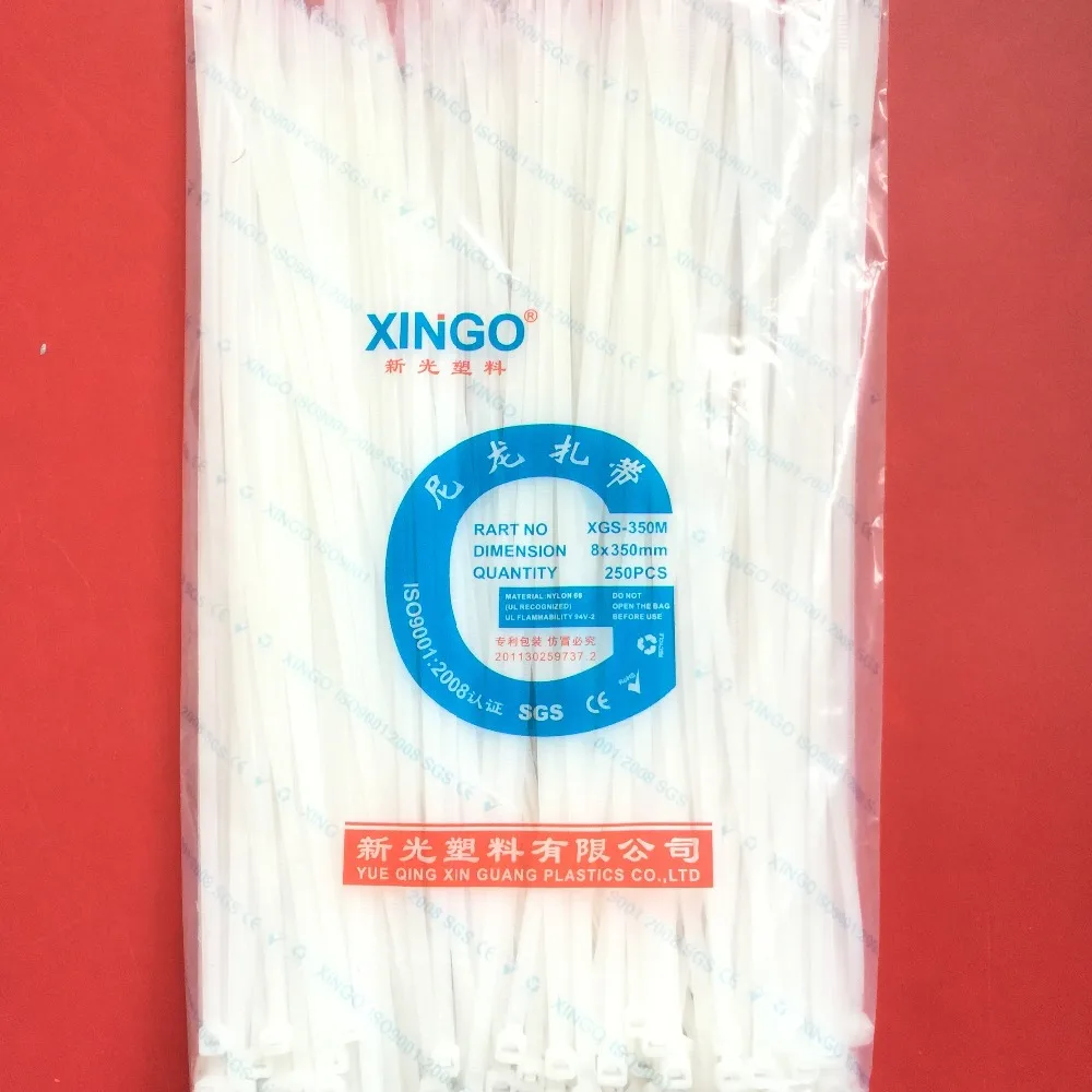 

250Pcs/pack 8*350mm High Quality width 5.2mm White Color Factory Standard Self-locking Plastic Nylon Cable Ties,Wire Zip Tie