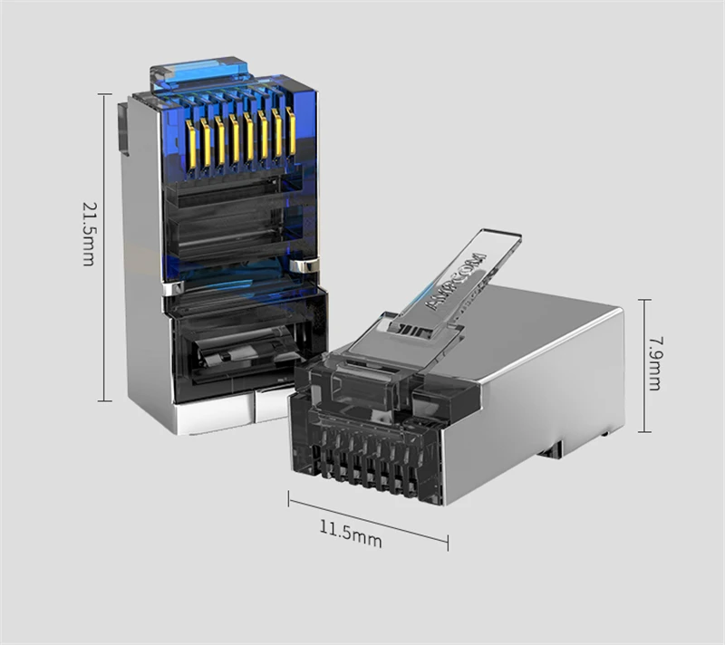 AMPCOM CAT6 экранированный RJ45 модульный разъем 8P8C обжимной Конец Ethernet кабель Ethernet разъем позолоченный 50U