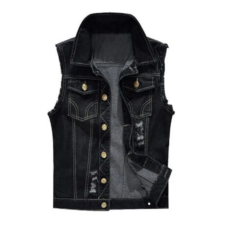 Slim Male Jeans Sleeveless Jacket Vest Men Plus Size 6XL Black Denim Jeans Vest Male Cowboy Outdoors Waistcoat Mens Jacket