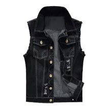 Slim Male Jeans Sleeveless Jacket Vest Men Plus Size 6XL Black Denim Jeans Vest Male Cowboy Outdoors Waistcoat Mens Jacket