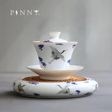 PINNY 110ML niebiesko-biała porcelana Gaiwan ceramiczne naczynie na herbatę waza garnek łożyska chiński kung fu serwis herbaty ręcznie robiona miseczka na herbatę(China)
