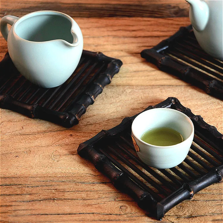 Bamboo Tea Cup Pad square Tea Set Cup Mat Tea Coasters Heat Insulation