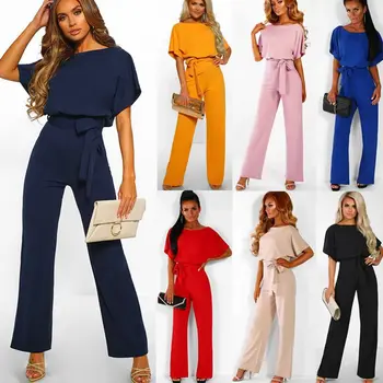 

2019 Women Short Jumpsuits New Arrival Loose Leisure Frenulum Pure Color Jumpsuits