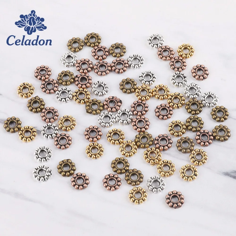 

6mm 100pcs Jewelry Making Daisy Flower Loose Spacers bead Metal Tibetan Gold Silver Spacer Beads 2mm hole Wholesale