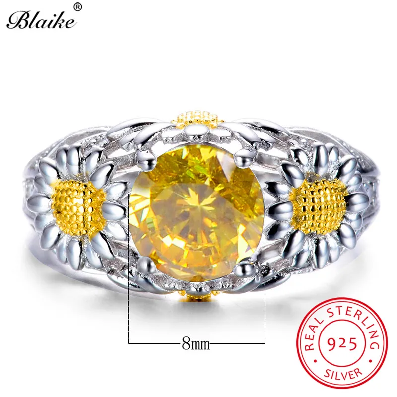 Женское кольцо с желтым топазом Blaike из стерлингового серебра 925 пробы круглым
