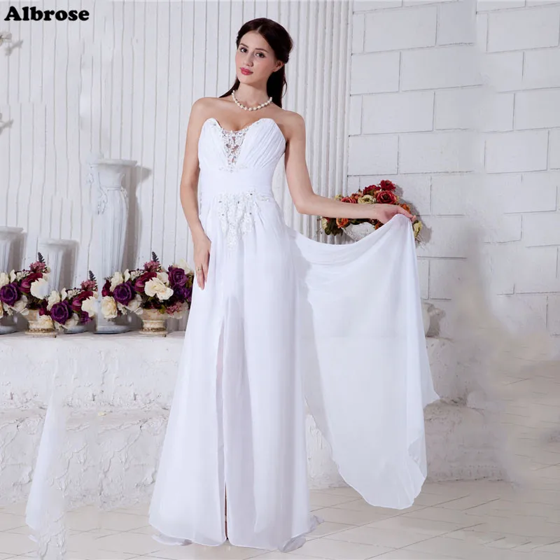 Cheap Simple White Wedding Dress Appliques Sequined Beaded Elegant