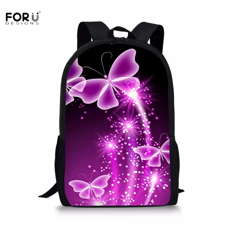 FORUDESIGNS/Школьные сумки с изображением животных бабочек и цветов Модные рюкзаки на