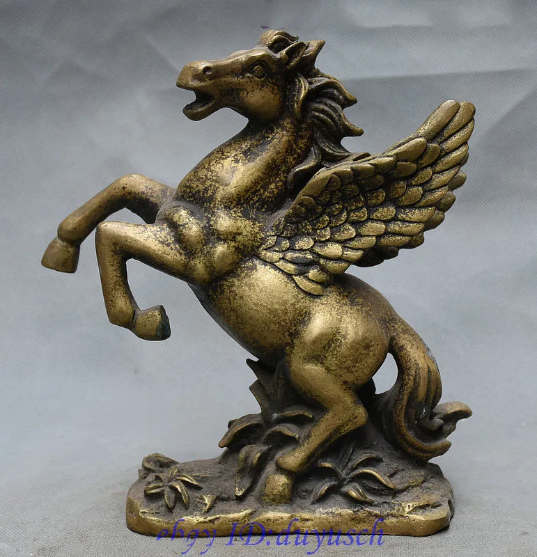 

Crafts statue Old Chinese Fengshui Copper Bronze Auspicious Zodiac Fly Horse Pegasus Statue halloween
