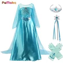 PaMaBa queen платье Эльзы-для девочек с украшением в виде кристаллов Стразы Украшенные с Эльзой, платья для девочек с длинным шлейфом для девочек; маскарадный костюм «Эльза»