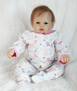 

Realistic About 22" Handmade Lifelike Newborn Baby Doll Reborn Soft Silicone Vinyl Hair Rooted Gift for Girl or Boy