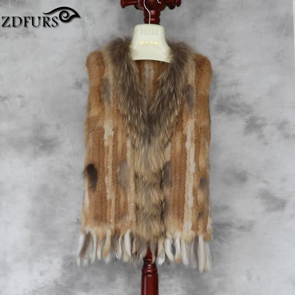 ZDFURS * высокого качества горячая Распродажа трикотажные кроличий мех жилет с